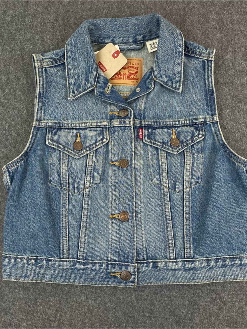 Levis Womens Denim Vest Small Cropped Blue Jean Trucker Western Americana